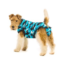 Suitical Recovery Suit for Dogs | Spay and Neutering Dog Surgery Recovery Suit for Male or Female | Soft Fabric for Skin Conditions | 2XS | Neck to Tail 13.0”-16.5” | Blue Camouflage