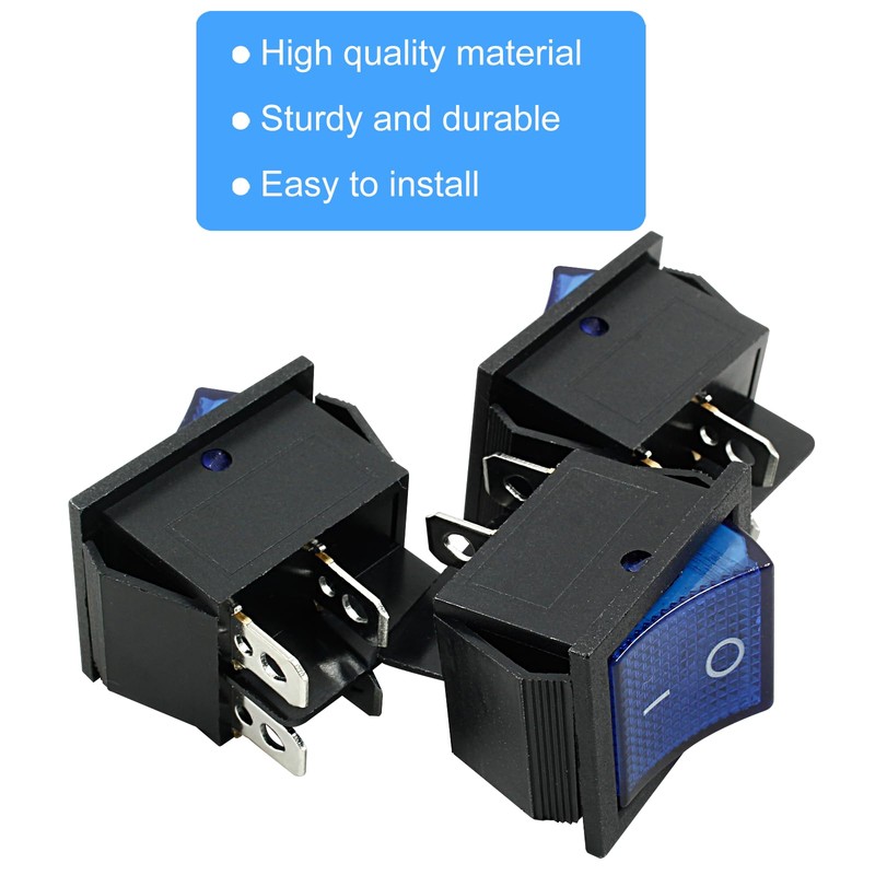 Unlorspy 3Pcs KCD4 Rocker Switch DPST 4 Pins 2 Position