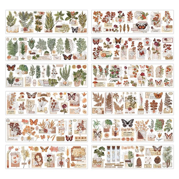 LSYYSL 24 Plant-Themed Stickers, Retro Stickers, Scrapbook Decoration Materials, Can
