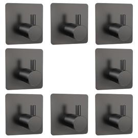 Z-TIISON Adhesive Towel Hook 8Pack Matte Black, Modern Style Stainless Steel Wall Hooks Stick for Clothes, Hat, Towel Robe Hook Rack Wall Mount, Thicken Holder for Home Bathroom Kitchen
