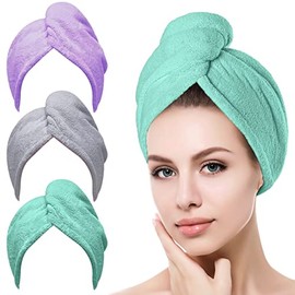 Toalla Microfibra para Cabello 3 Pack, Toalla de Cabello Seco con Botones, Gorro de Bao Ultra Absorbente de Agua, Secado de Pelo Sper Rpido, Turbante 