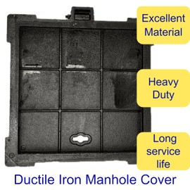 MOSINSBO 16x16 Cast Iron Manhole Cover and Frame, B Class Black Septic Tank Lid with Base, Square Sewage Basin Cover, Heavy Duty Metal Inspection Lid for Driveway, Concrete, Yard (15.8X15.8)