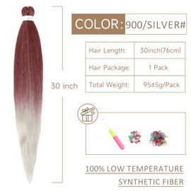 ShowJarlly Braids Extensions, Pre-Stretched Braiding Hair, 30 Inches, 1 Pack/Lot Braid Extensions, Synthetic Hair for Braiding, Professional Soft Synthetic Jumbo Braids Hair (76 cm, 900/silver#)