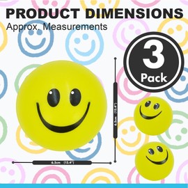 Happy Face Yellow Stress Ball Pack of 3 - Stress Balls for Adults/Teens/Kids, Squeeze Toy, Stress Relief Fidget Fiddle Toy, Great for Children with Autism Special Needs ADD ADHD