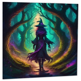 Witch Birthday Card - Fantasy Art Greeting Card Forest Woods 145 x 145mm