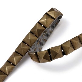 2-Yards 10mm (3/8'') Hot Fix Pyramid Stud Nailhead Trim, Metal Iron-on Nailhead Trim, TR-11013 (Antique Gold)
