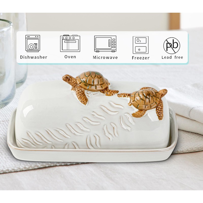 Turtle Stylish Ceramic Butter Dish Covered with Lid and Handle