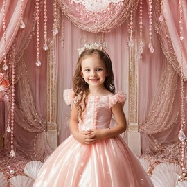 Kate Room Set Backdrops Pink Drapery Carpet Pearls Roses Chandelier Birthday Indoor Decorations Photography Backgrounds Setters (10ftx6.5ft&10ftx6.5ft)