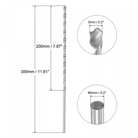 sourcing map 6542 High Speed Steel Straight Shank Twist Extra Long Drill Bit, Uncoated 5mm Drill Diameter 300mm Length