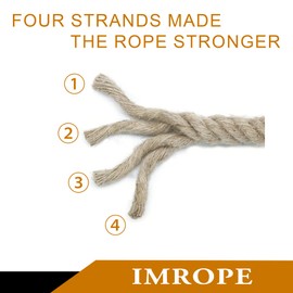 1/2 Inch Diameter Jute Rope, IMROPE Natural Jute Rope Twisted 4 Strands 50 Ft for DIY Arts Crafts, Garden, Home Decorating, Hammock for Indoor and Outdoor Use
