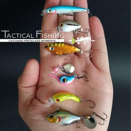 TACTICAL FISHING 6 Piezas - Kit de Seis Mini señuelos de Pesca, curricancitos para Especies Chicas como Trucha, mojarra, tilapia, lobina y más. con cucharilla Spinner.