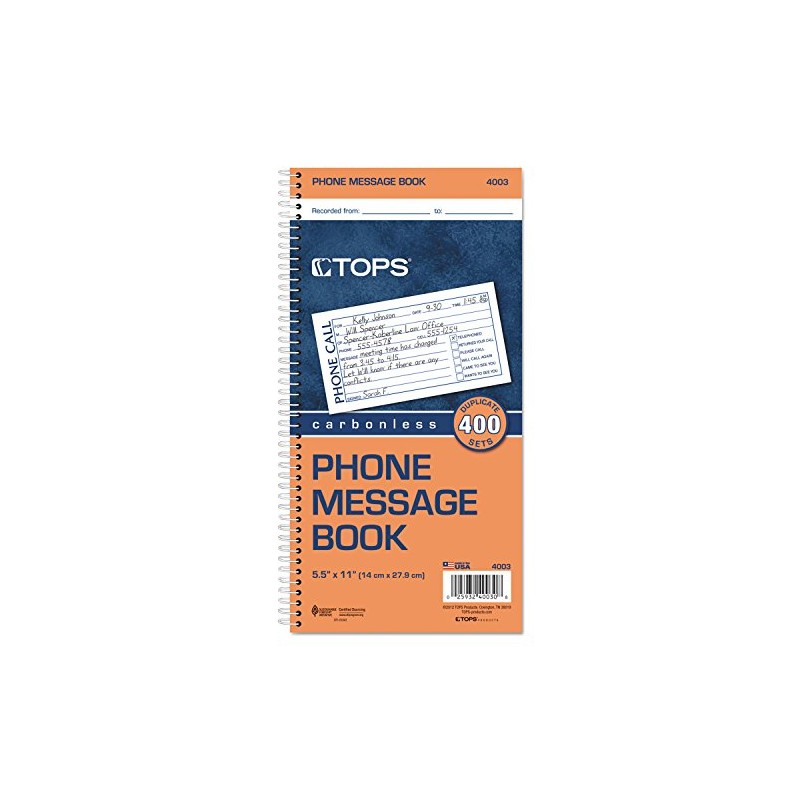 TOPS Phone Message Forms Book, Carbonless Duplicate, 2.75 x 5