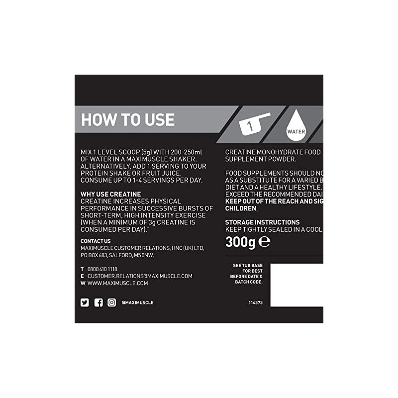 Maximuscle Creatine | Performance Boosting Creatine Monohydrate Powder | Unflavoured,