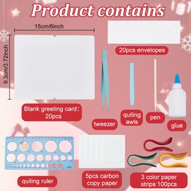 WEBEEDY 20 Sets DIY Christmas Paper Quilling Greeting Card Kit 5 Styles Decorated Christmas Card with Instuction DIY Handcraft Christmas Card for Beginners and Paper Art Craft Lovers