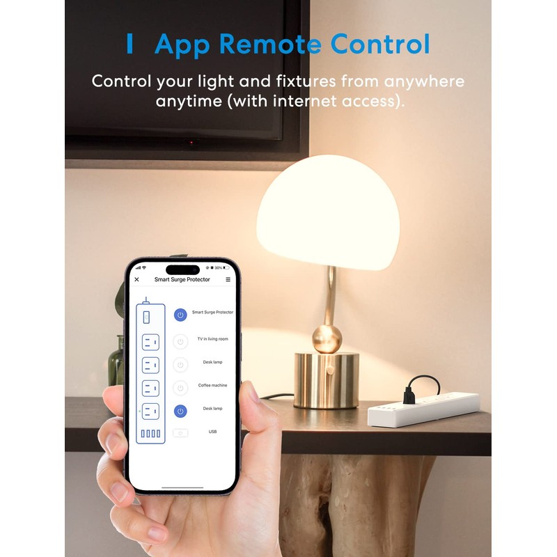 meross Smart Plug Power Strip, WiFi Flat Outlet 15A Compatible
