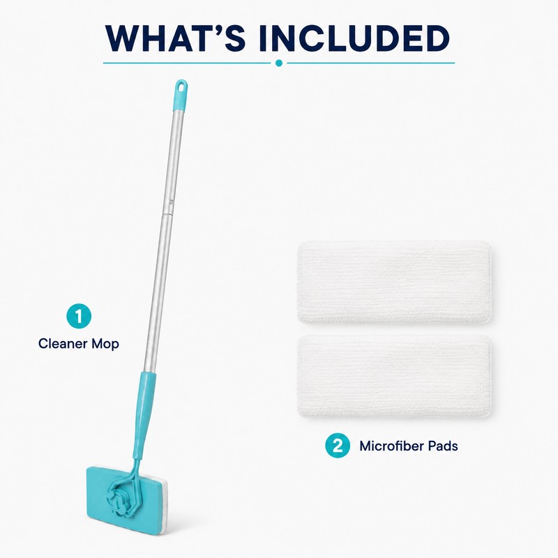 Long-Handle Baseboard Cleaner Mop, 112 cm Swivel Cleaning Tool with