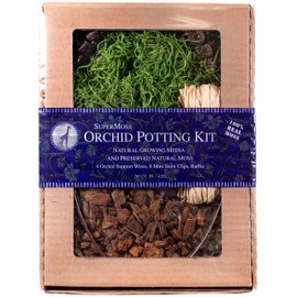 SuperMoss (90445 Orchid Potting Kit, Complete Orchid Care Set with Preserved Moss, Orchid Bark, Floral Clips and Stakes, 120 Cu. in., Spanish Moss, Green