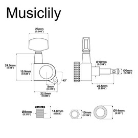 Musiclily Pro 1 String Side Single Piece Locking Pegs 15:1 Gear Ratio Treble Side Locking Tuner Large Hex Button 45 Degree Screw for Acoustic Electric Guitar Black