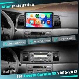 [2G+64G] Android 15 Car Radio Stereo for Toyota Corolla EX 2005-2012, Wireless Carplay Android Auto, 9 inch Touch Screen Radio Bluetooth GPS FM RDS DSP 5G WiFi +Free AHD Backup Cam