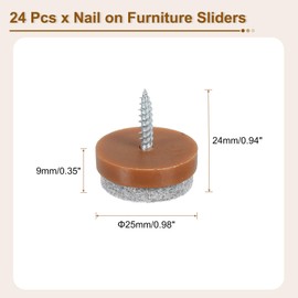 uxcell Nail-on Furniture Sliders, 24Pcs Nail-on Felt Pad Round Chair Table Feet Pads Chair Leg Floor Protectors for Hardwood Floors (Brown, 25mm/0.98")