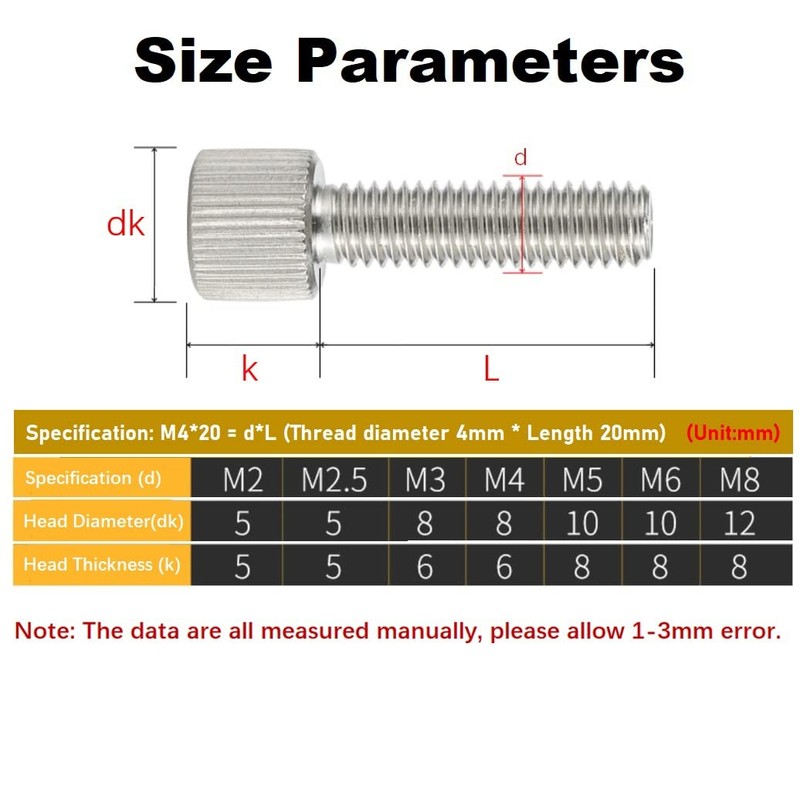 FEEIMOL Knurled Thumb Screws Stainless Steel Flat Head Knurled Machine