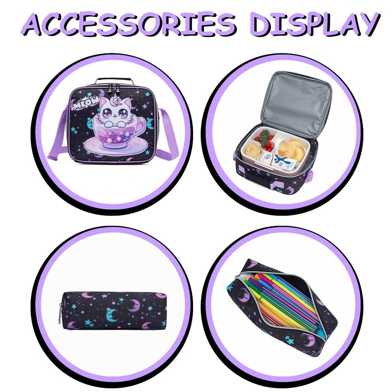 Oruiji Girls Rolling Backpack for Kids with Wheels,Cute Cat Lightweight