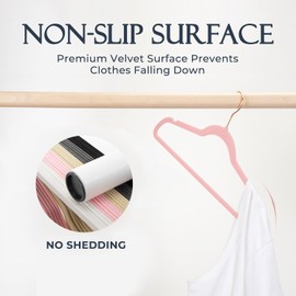 HOUSE DAY Pink Velvet Hangers 120 Pack, Premium Non-Slip Felt Clothes, Sturdy Heavy Duty Coat, Durable Hangers for Suits, Space Saving with No Hanger Mark, 360° Swivel Rotating Rose Gold Hook