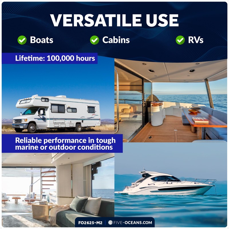 Five Oceans 6-Inch LED Marine Interior Dome Light, 2-Pack Round