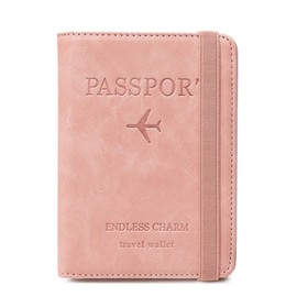 Lyxtiorn Passport Holder Cover Travel Wallet Organizer, Passport Case with RFID Blocking, PU Leather Travel Card Holder Slot (Pink)