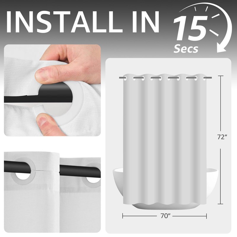 jinchan Hookless Shower Curtain Black and White Inky Herringbone Waterproof