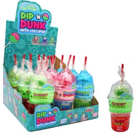 Crazy Candy Factory Dip 'n' Dunk Sour Candy with Lollipop, 12 Count