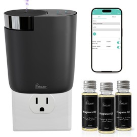 MQLMF Waterless Plug in Diffuser, 800 Sq Ft, No Wobble Secure Wall Fit, Adjustable Timer & Scent Intensity,App Control,Essential Oil Plug in Wall Diffuser, Includes 3 x 20ml Fragrance Oils, Black