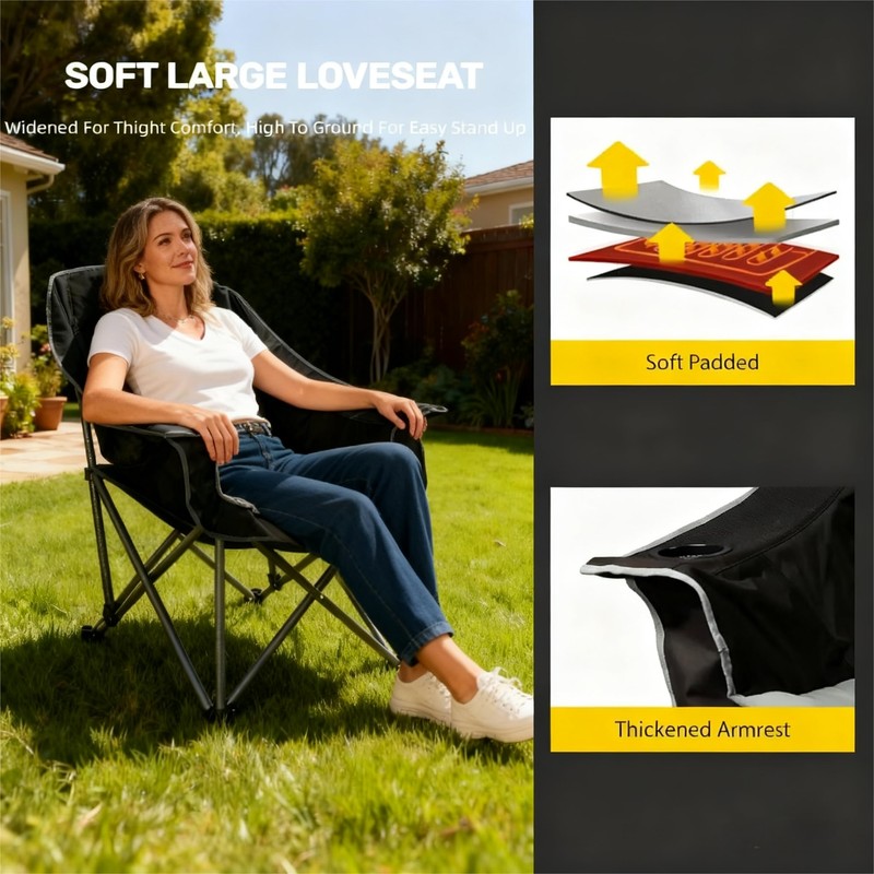 FAIR WIND Oversized Padded Camping Chair Heavy Duty Quad Fold