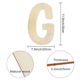 Wooden Letters G Large Wooden Letters 12 Inch Unfinished Wood Letters for Wall Decor Crafts Blank Big Alphabet Board Painting Hanging Home Baby Nursery Wedding Party Room Name Sign DIY Decoration