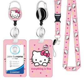 YACUME ID Badge Holder with Lanyard and Retractable Badge Reel Clip, Card Name Tag Lanyard Vertical ID Protector Bage Clips for Nurse Nursing Doctor Teacher Student (Pink Cat)