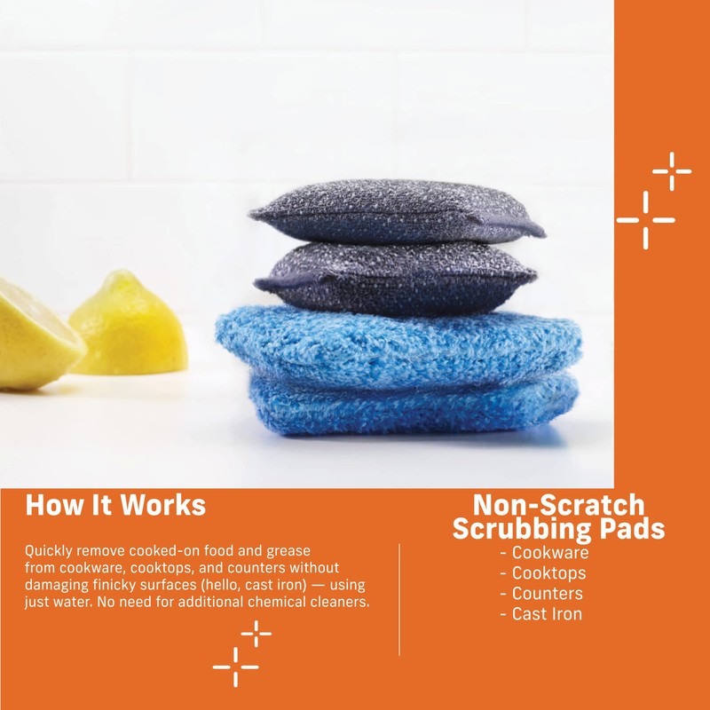 E-Cloth Non-Scratch Scrubbing Pads, Non-scratch Kitchen Scrub Sponge, Gray, 300