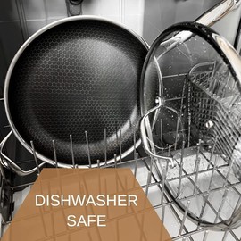 Cooksy 12 Inch Honeycomb Ceramic Surface Hybrid Stainless Steel Frying Pan with Lid