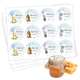 72 Pcs Winnie Stickers, Winnie Baby Shower, Winnie Baby Shower Decor, Winnie Birthday Decorations, Winnie Baby Shower Gifts, Watercolor Blue Balloons Winnie The Pooh Honey Jar Stickers