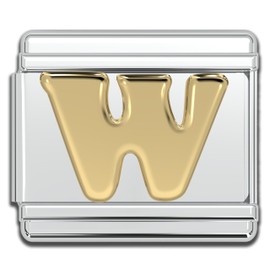 Fablinks Italian Charm Letter, 9mm Gold Alphabet Initial W Charms Link Jewelry for Women, Stainless Steel Gold Letters Initials Links for Men