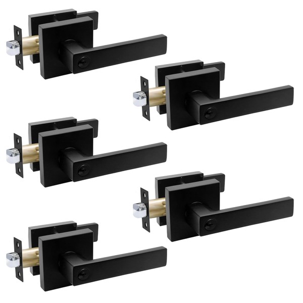 Karlstone 5 Pack Matte Black Door Handle with Lock and