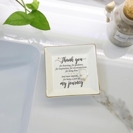 HOME SMILE Mother's Day Thank You Gifts for Women Friends Teacher,BFF Good Friends Ceramic Ring Jewelry Dish Tray Plate for Birthday Graduation Farewell -Thank You Being A Part of My Journey