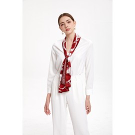 MEISEE 100% Mulberry Silk Scarf for Women 59”*6.3” Long Headscarf Neck Scarf Hair Wraps and Shawls with Gift Packed (red+white)