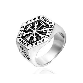 MAGIIE Jewellery Viking Men's Ring, Viking Men's Ring, Stainless Steel Ring for Men, Silver Ring, Men's Punk Ring, Stainless Steel, No Gemstone