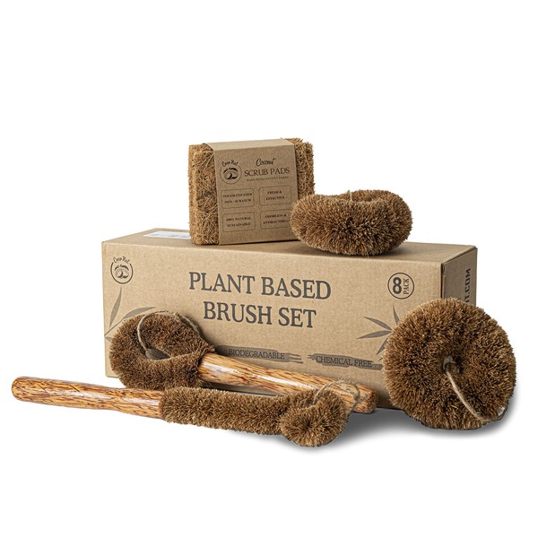 CocoNat, Natural Coconut Srub Brush Set of 8, Cleaning Brush