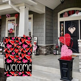 Valentines Day Garden Flag 12x18 Inch Small Double Sided, Welcome Yard Heart Yard Outdoor Decorative Flag