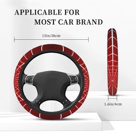 Red Spider Web Cobweb Car Steering Wheel Cover, Non-Slip Absorbing Sweat Car Wheel Cover Accessories for Men Women,Universal 15" Fit Auto SUV Vans Trucks