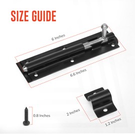 ZAVIA Tower Bolt Lock 6 Inches | Pack of 2 Powder-Coated Sliding Gate Bolt Door Locks for Securing Shed, Garage, Fence, Barn, Barrel Doors & More