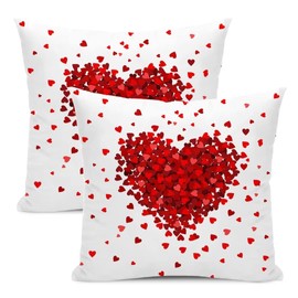 AEIOAE Valentine Pillow Covers 18x18 Inch Set of 2, Happy Valentines Day Throw Pillows Farmhouse Cotton Red Heart Pillow Case for Sofa Bedroom Living Room Indoor Outdoor