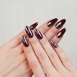 30Pcs Almond Press On Nails - Supremely Fit & Natural Soft Gel Almond Nails,15 Sizes, Reusable Fake Nails Kit with Gift Box for Women (Red Brown)