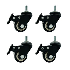 LIKERAINY Swivel 8mm Bolt Threaded Fixing Caster PE Wheels IC4811A with Brake 360 Degree General Purpose Castors Size Ø 40mm Pack of 4 Pieces